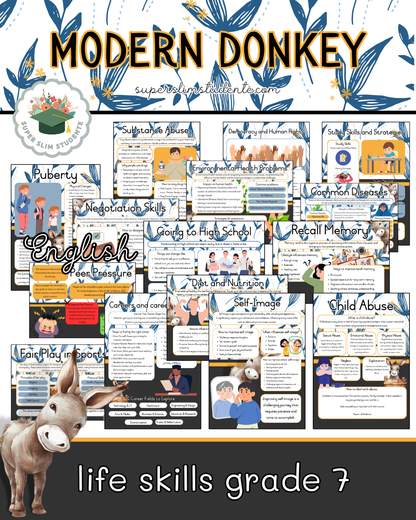 Modern Donkey Theme / Life Skills Grade 7 Bundle [Choose Language]
