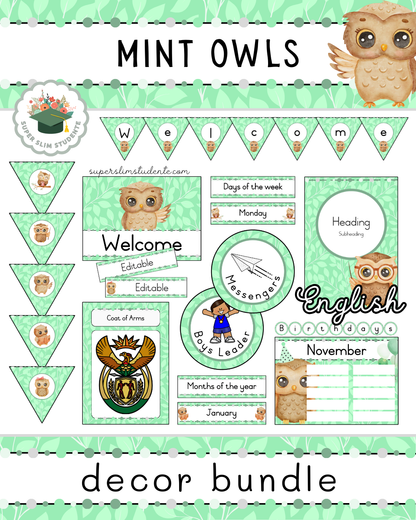 Mint Owls Theme / Decor Bundle [Choose Language]
