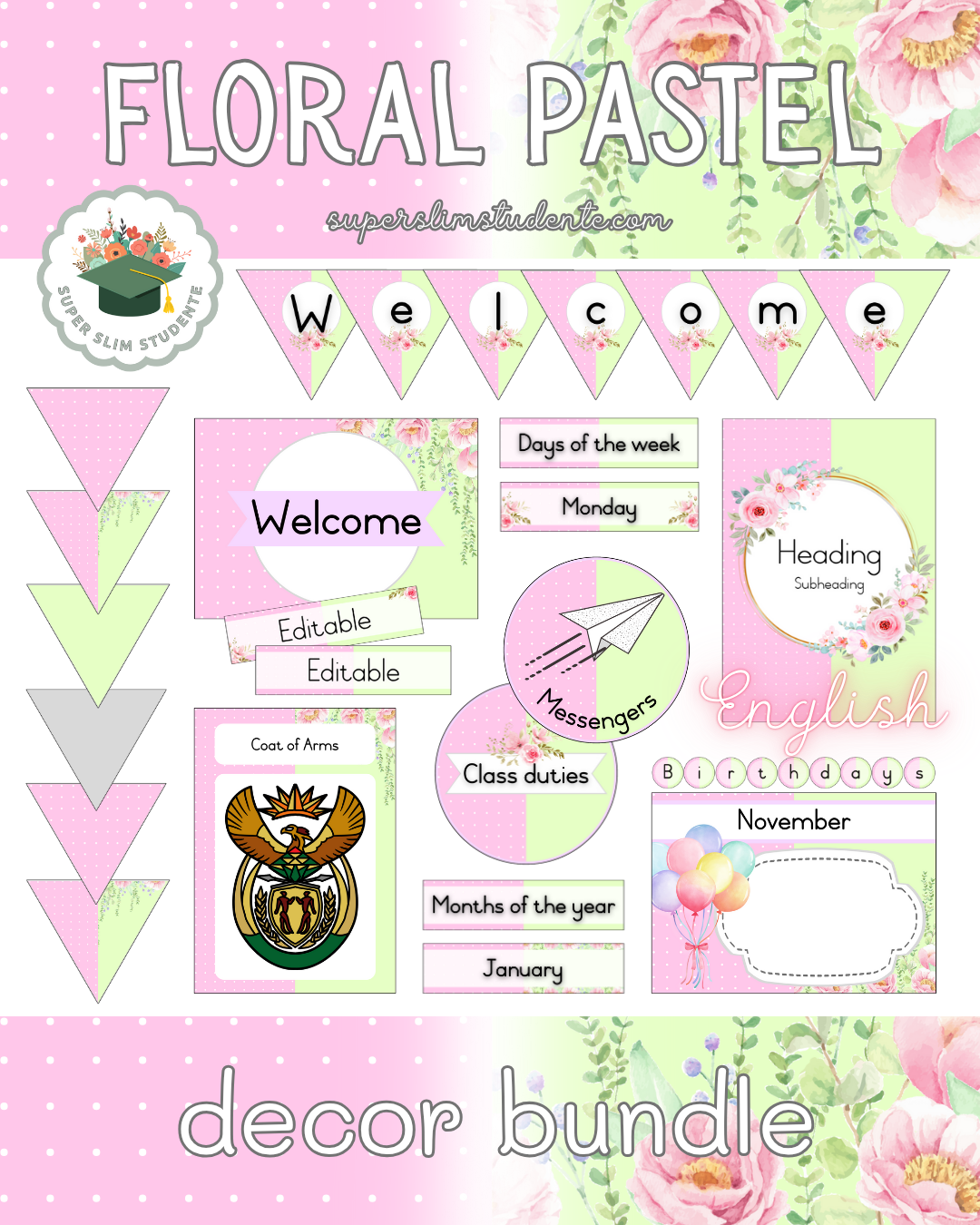 Floral Pastel Theme / Decor Bundle [Choose Language]