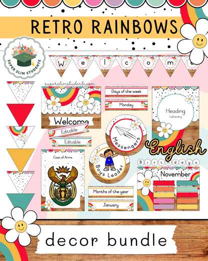 Retro Rainbows Theme / Decor Bundle [Choose Language]