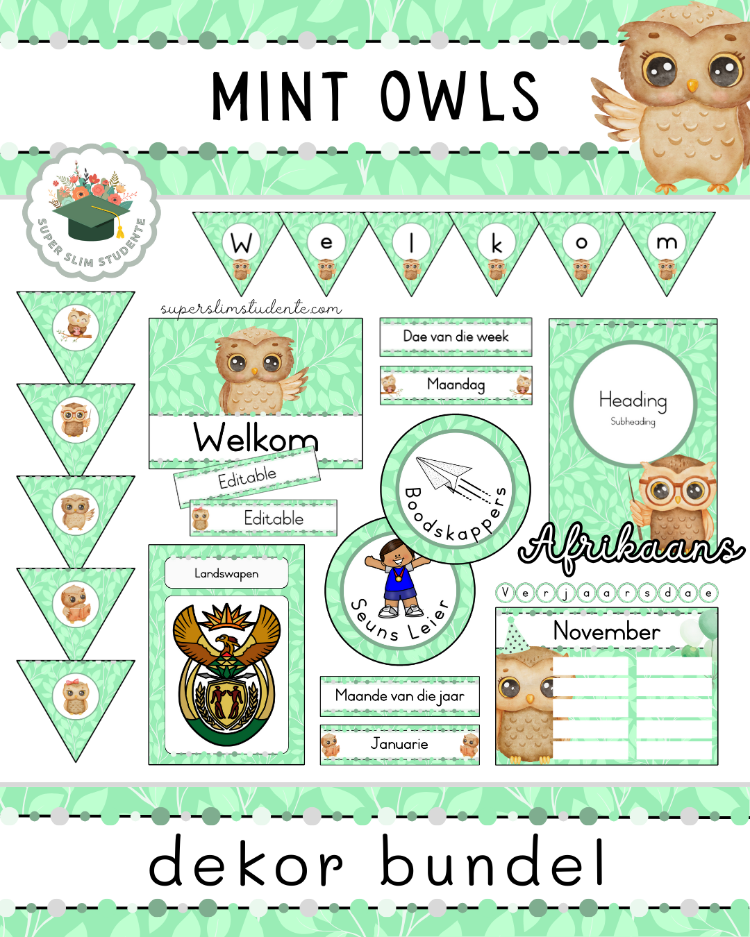 Mint Owls Theme / Decor Bundle [Choose Language]