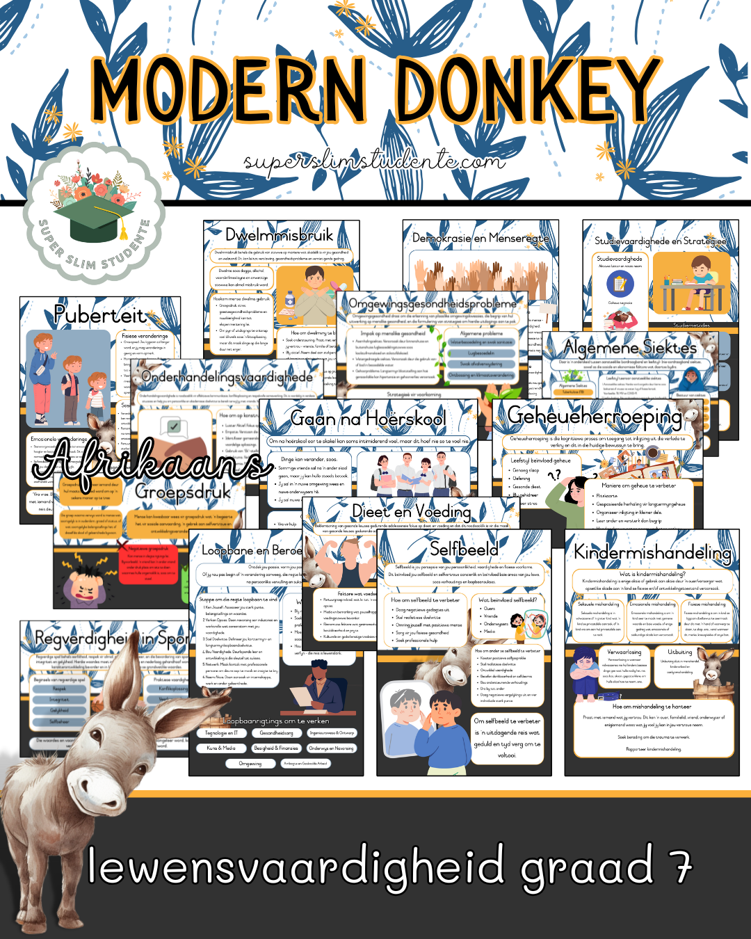 Modern Donkey Theme / Life Skills Grade 7 Bundle [Choose Language]