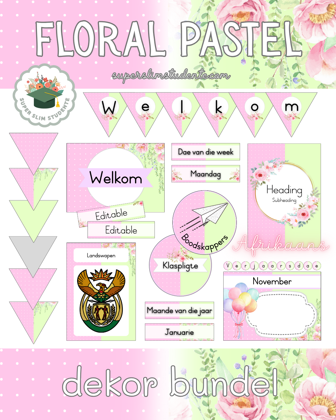 Floral Pastel Theme / Decor Bundle [Choose Language]