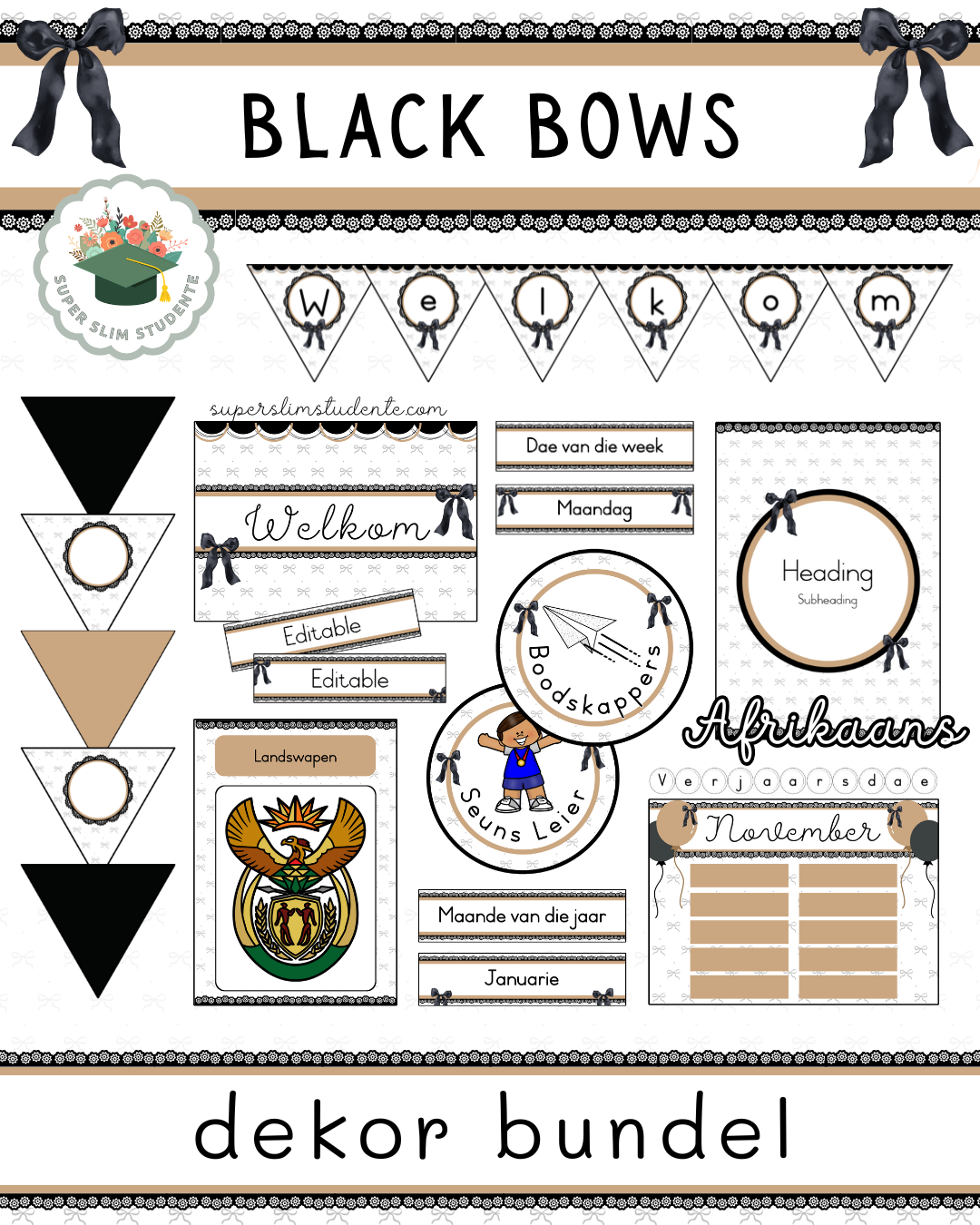 Black Bows Theme / Decor Bundle [Choose Language]