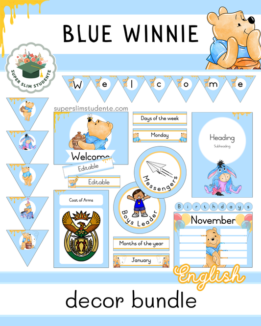 Blue Winnie Theme / Decor Bundle [Choose Language]