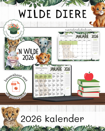 Editable Calendar 2026 / Wild Animals Theme [Choose Language]