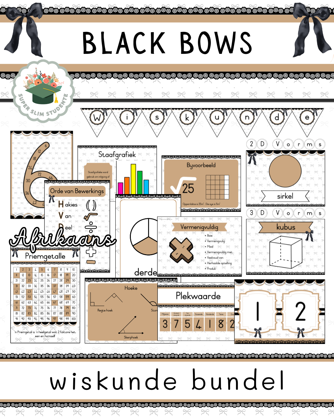 Black Bows Theme / Mathematics Bundle [Choose Language]