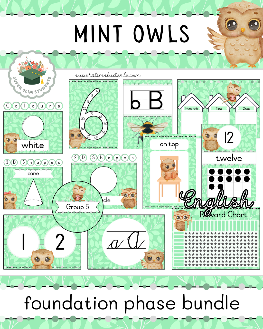 Mint Owls Theme / Foundation Phase Bundle [Choose Language]