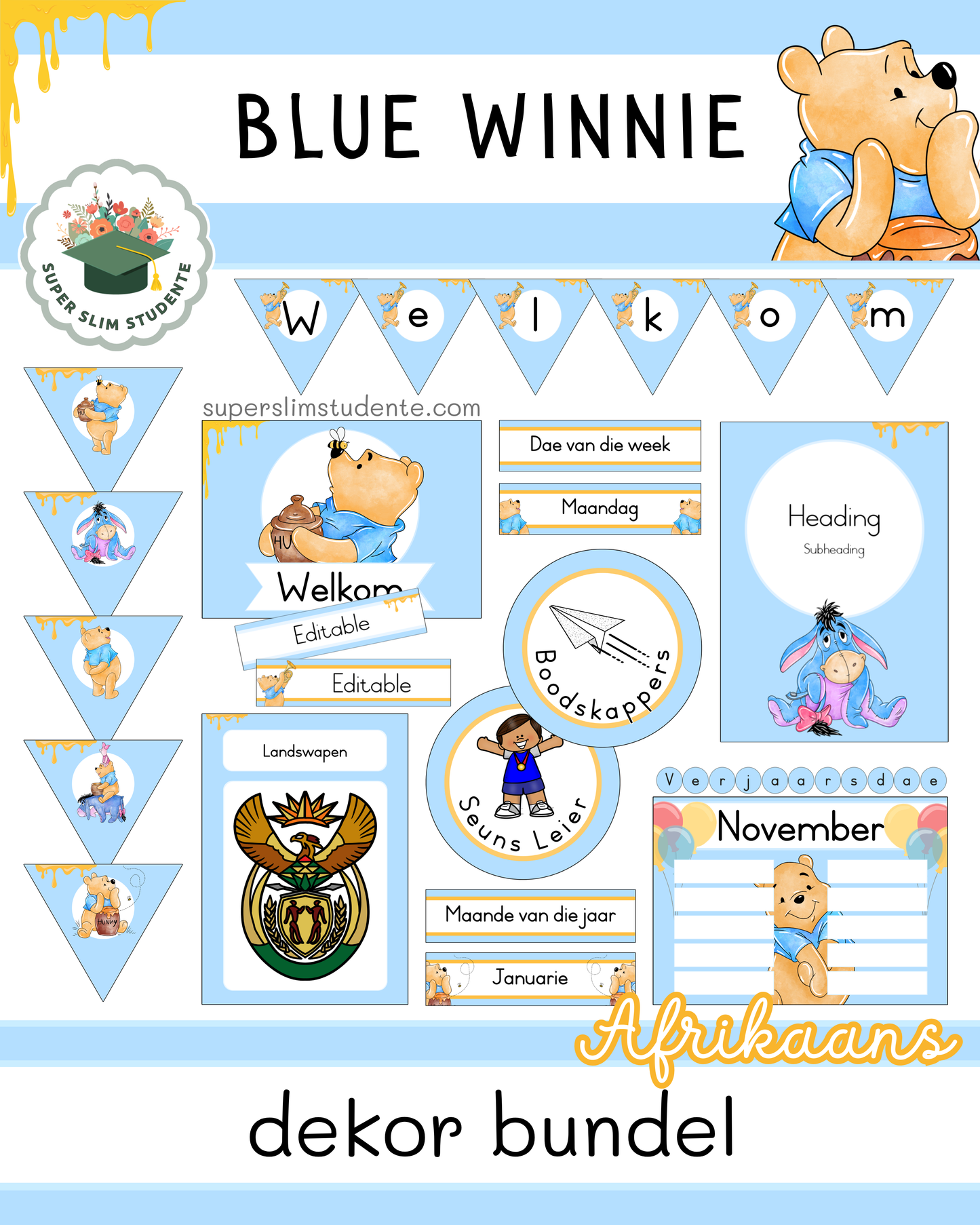 Blue Winnie Theme / Decor Bundle [Choose Language]
