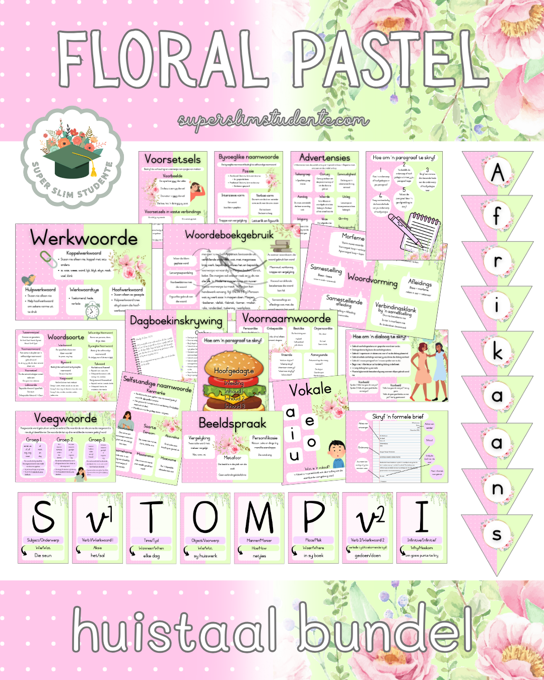 Floral Pastel Theme / Afrikaans Huistaal Bundel
