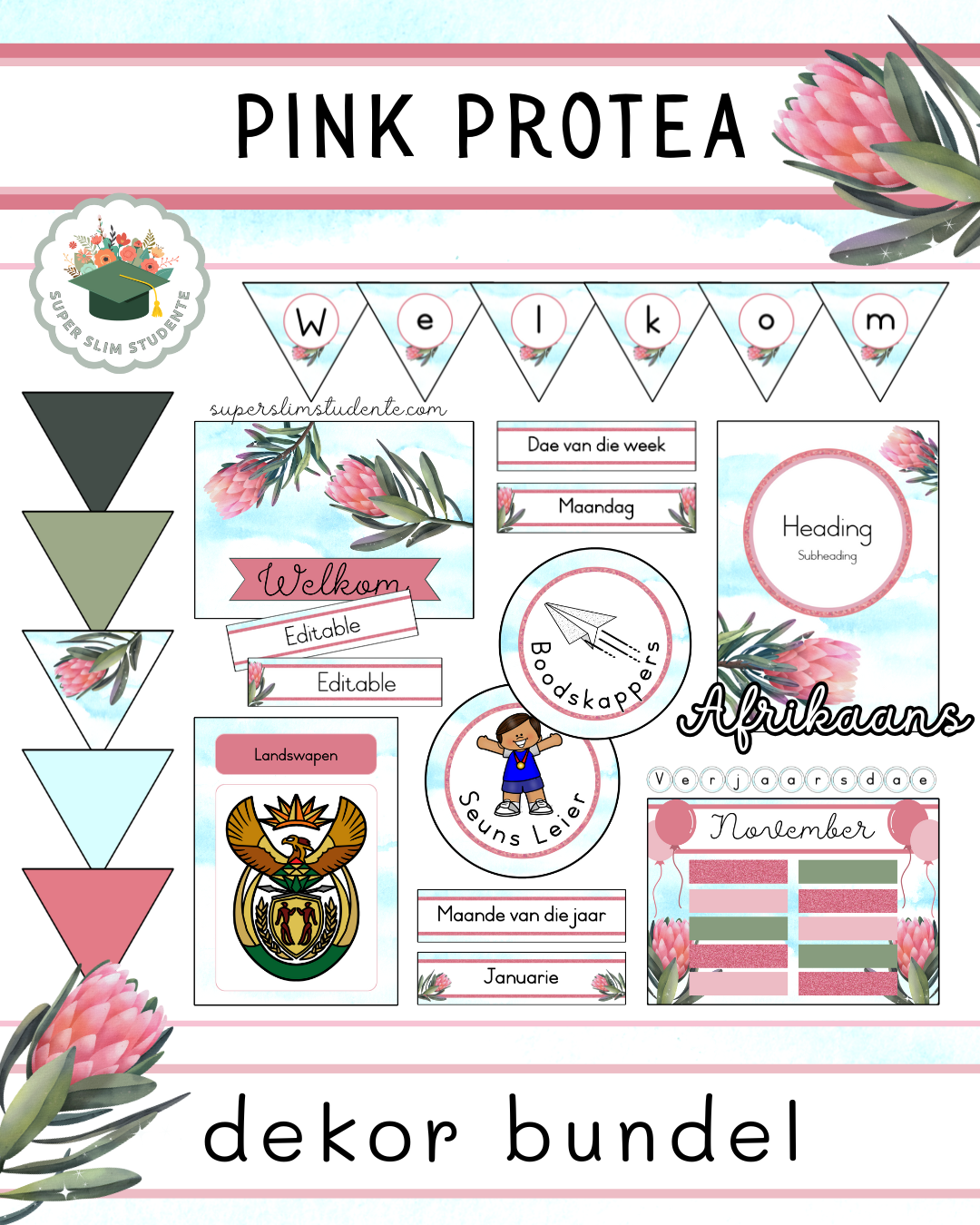 Pink Protea Theme / Decor Bundle [Choose Language]