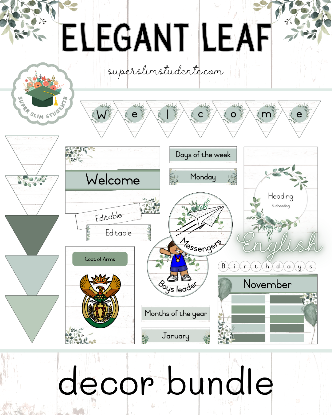 Elegant Leaf Theme / Decor Bundle [Choose Language]