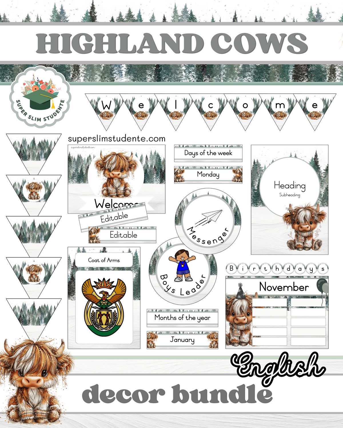 Highland Cows Theme / Decor Bundle [Choose Language]