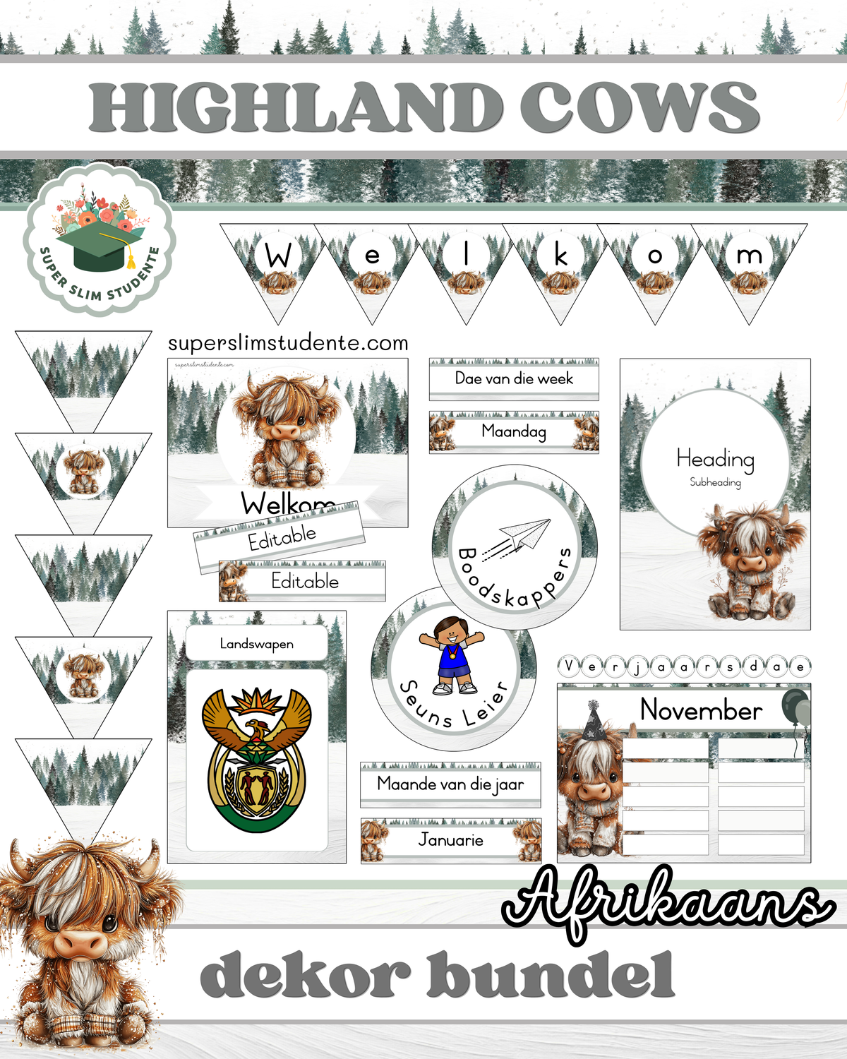 Highland Cows Theme / Decor Bundle [Choose Language]