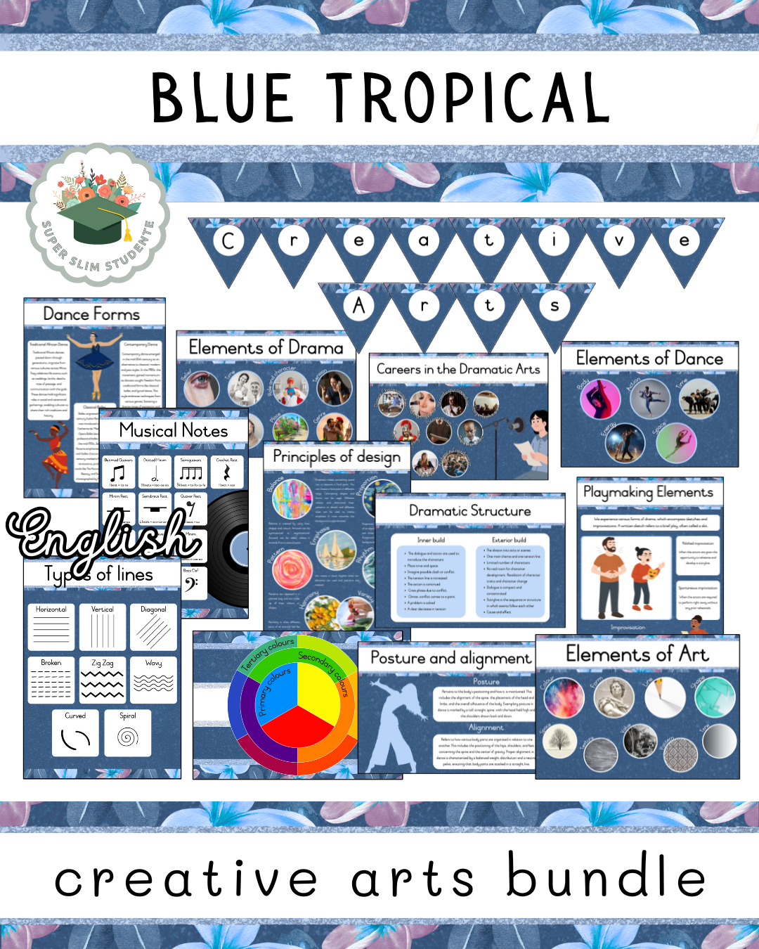 Blue Tropical Theme / Creative Arts Bundle [Choose Language]