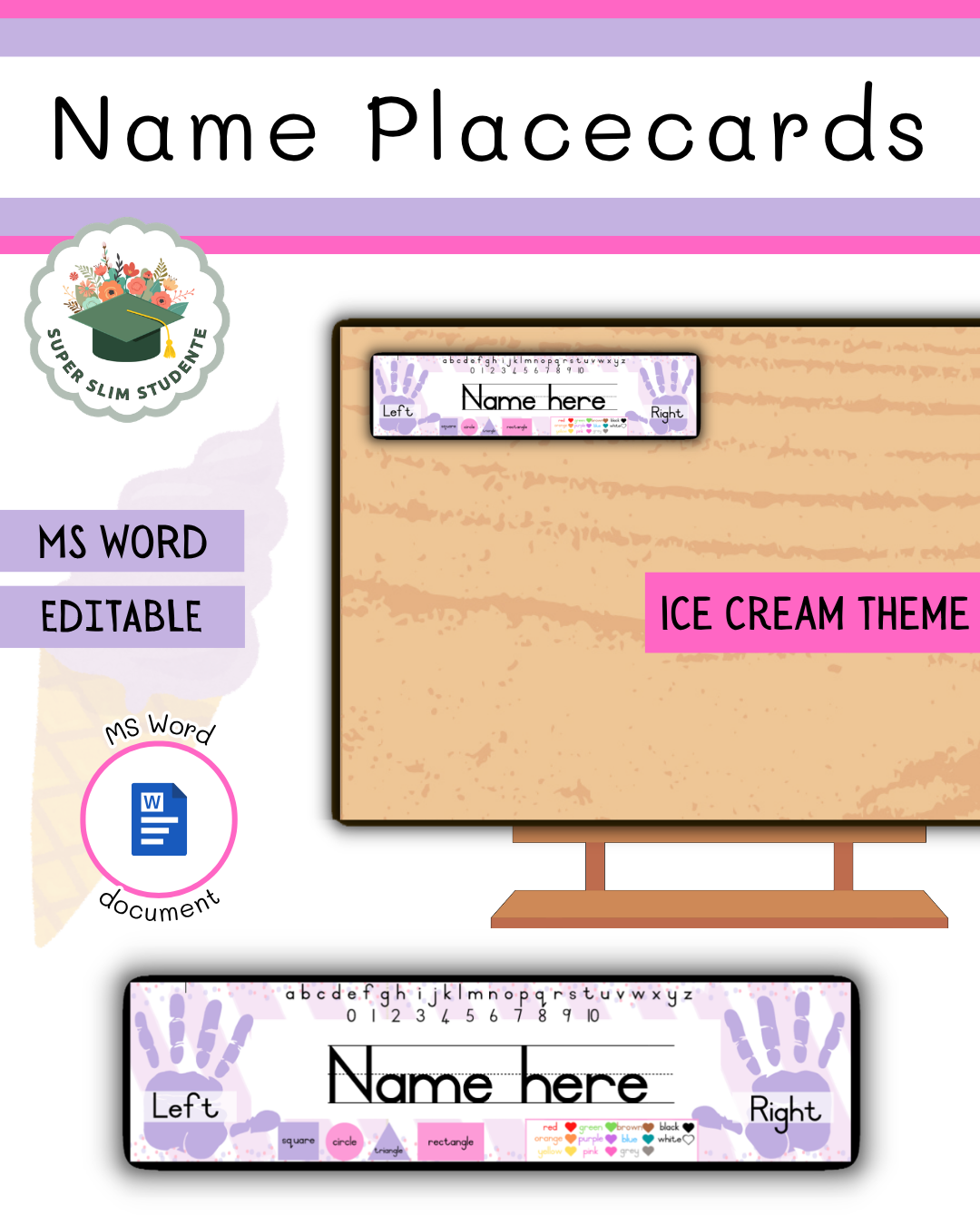 Editable Name Placecards / Ice Cream Theme [Choose Language]