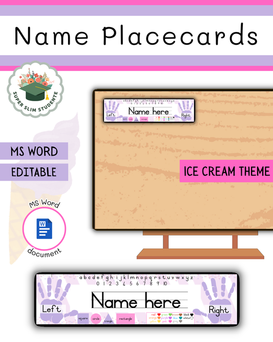 Editable Name Placecards / Ice Cream Theme [Choose Language]