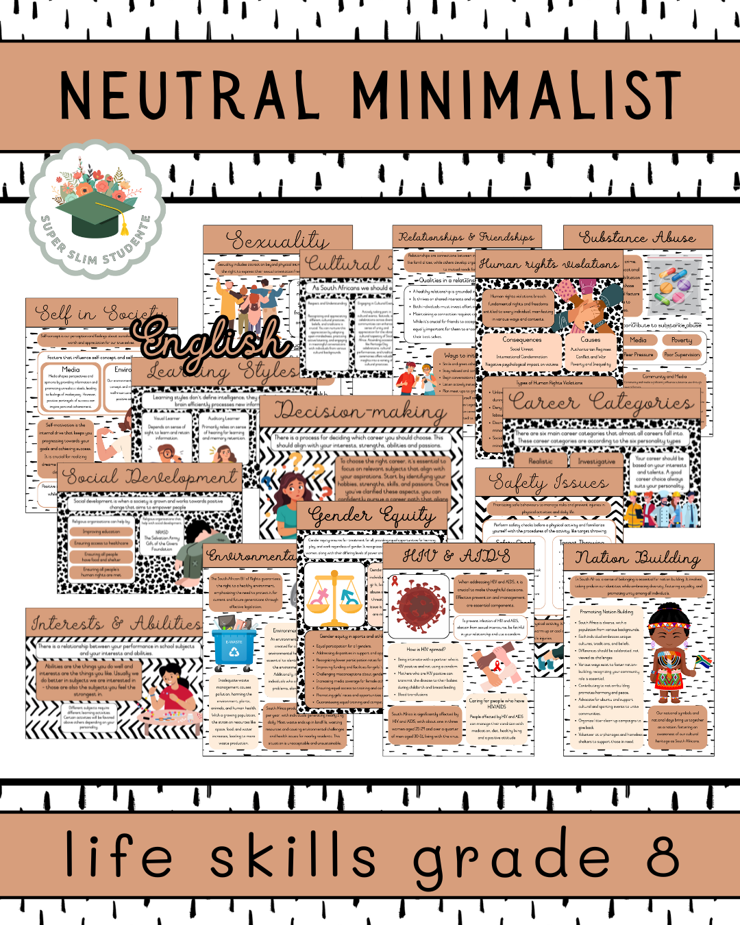 Neutral Minimalist Theme / LS Grade 8 Bundle [Choose Language]