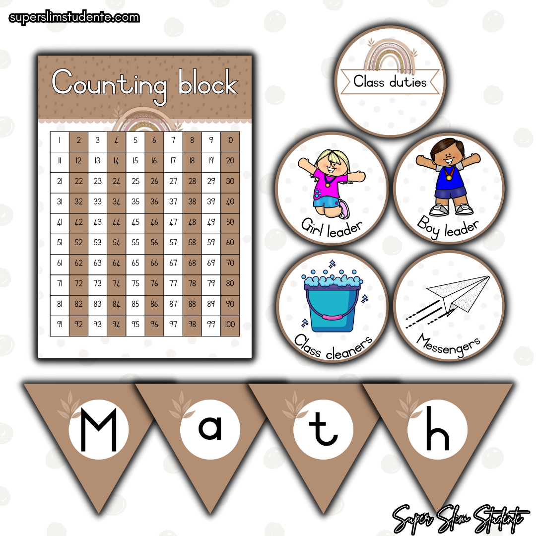 Boho Rainbow Classroom Theme (Mathematics Version)