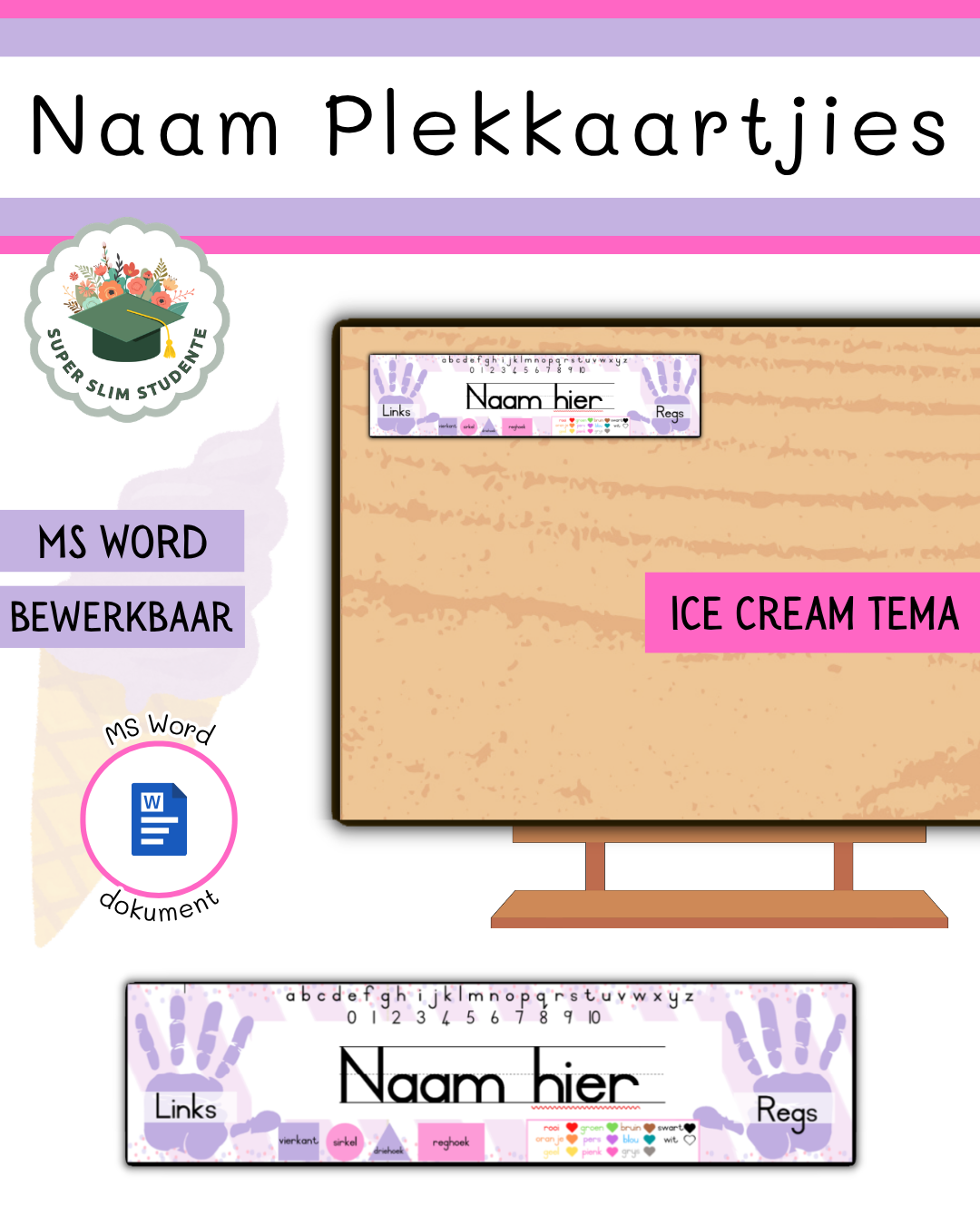 Editable Name Placecards / Ice Cream Theme [Choose Language]