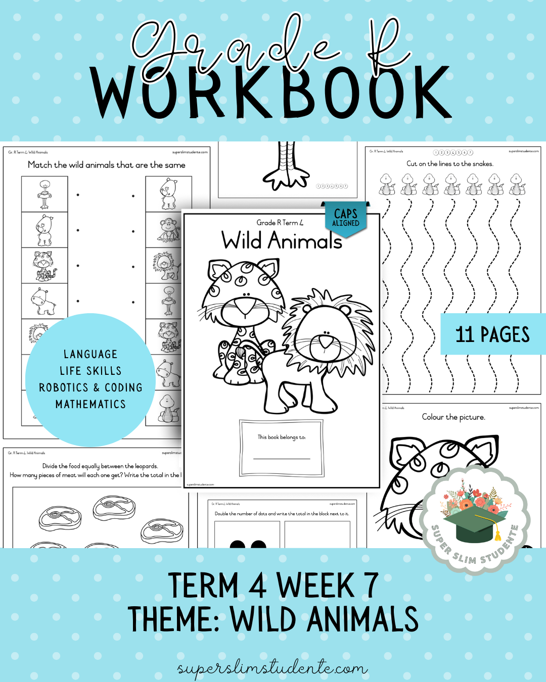 Gr. R Term 4 Workbook: Wild Animals [Choose Language] – Super Slim Studente