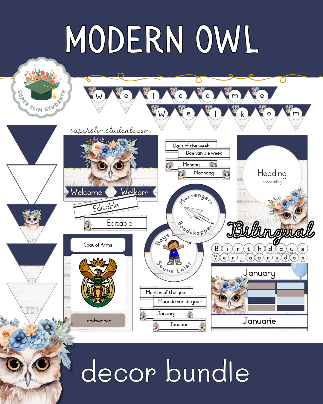 Modern Owls Theme / Decor Bundle [Bilingual]