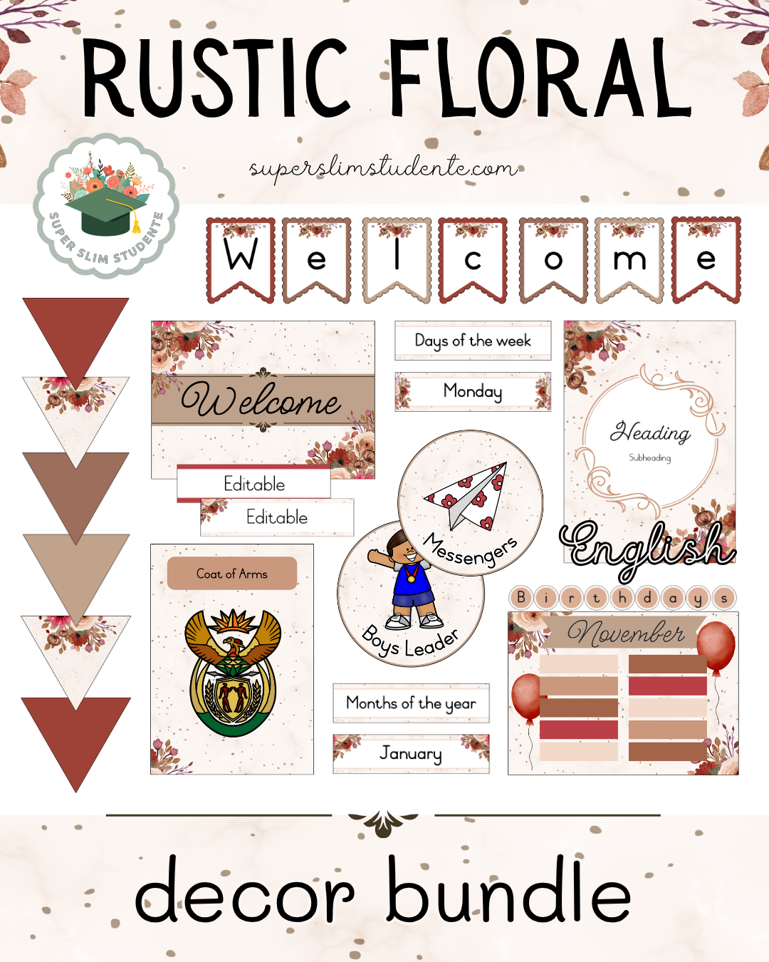 Rustic Floral Theme / Decor Bundle [Choose Language]