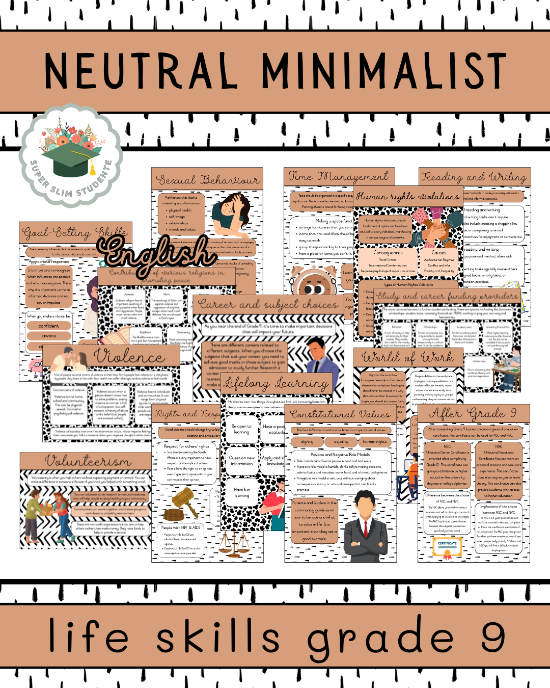 Neutral Minimalist Theme / LS Grade 9 Bundle [Choose Language]