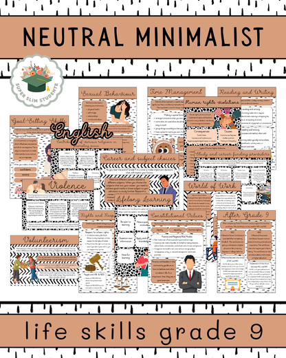 Neutral Minimalist Theme / LS Grade 9 Bundle [Choose Language]