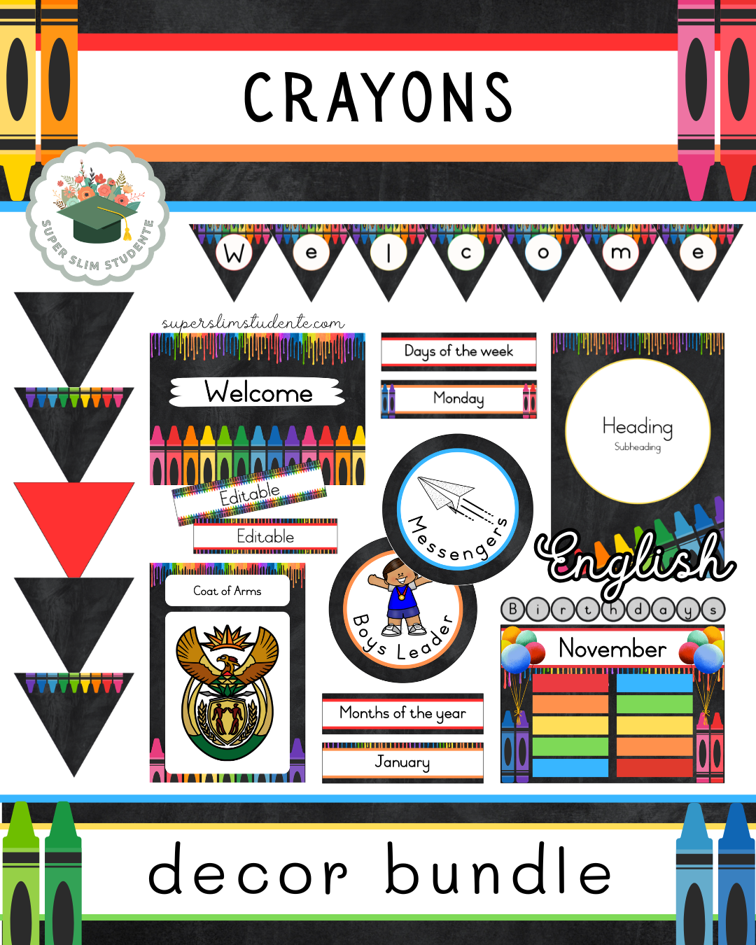 Crayons Theme / Decor Bundle [Choose Language]