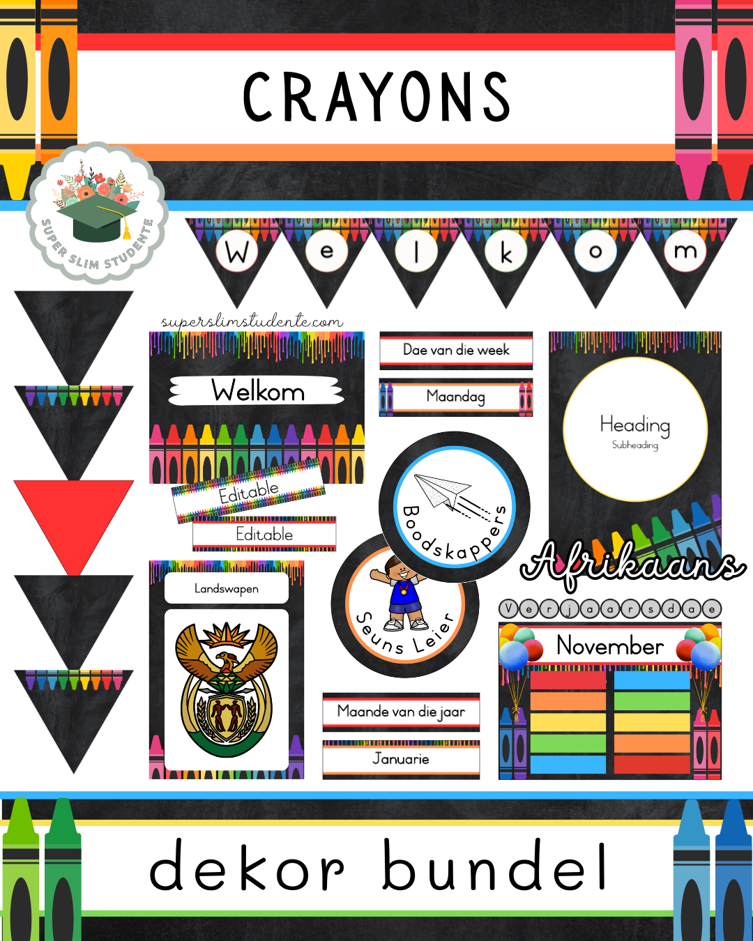 Crayons Theme / Decor Bundle [Choose Language]