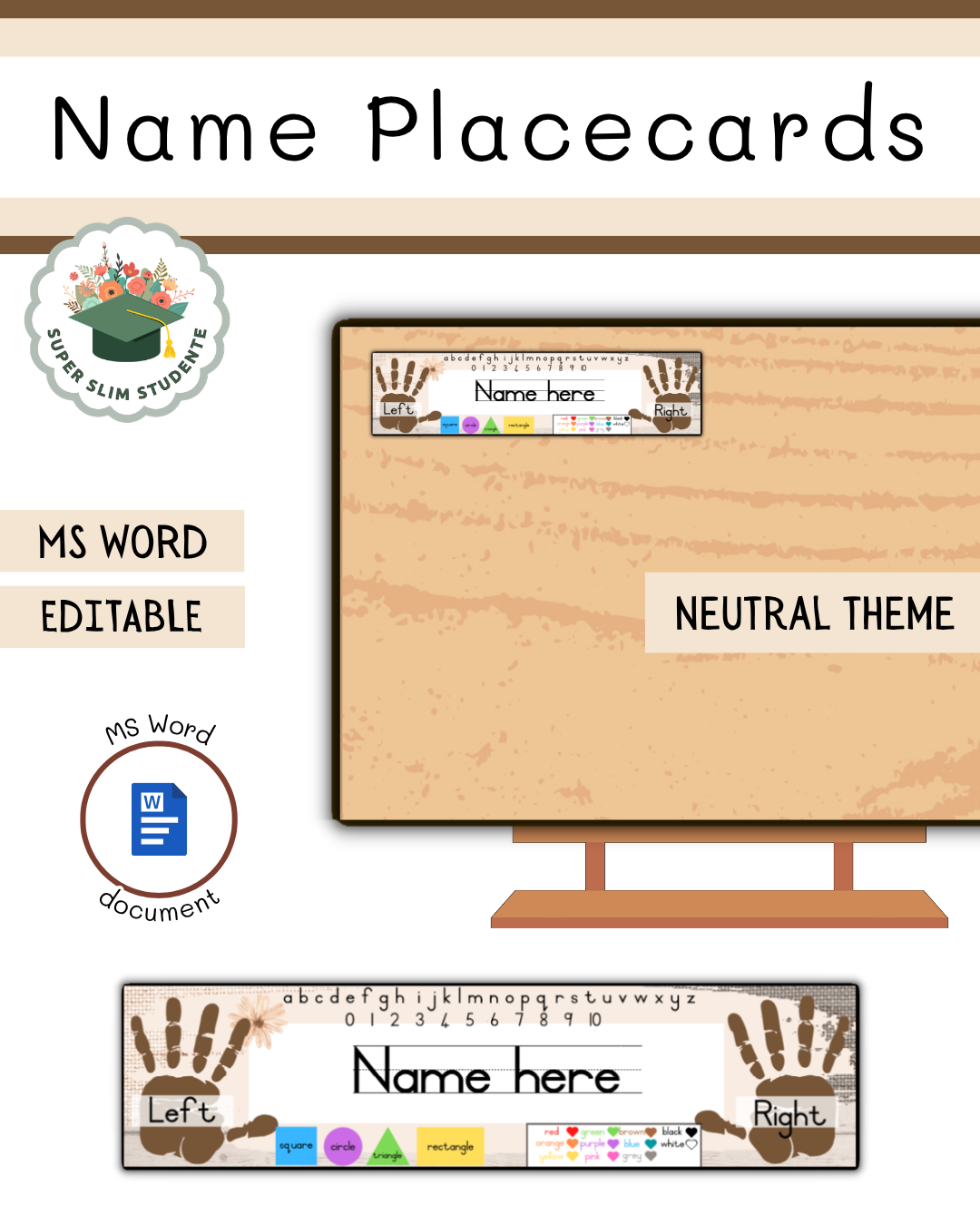 Editable Name Placecards / Neutral Theme [Choose Language]