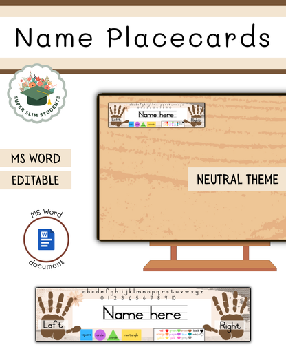 Editable Name Placecards / Neutral Theme [Choose Language]