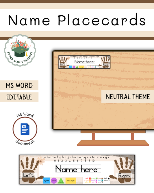 Editable Name Placecards / Neutral Theme [Choose Language]