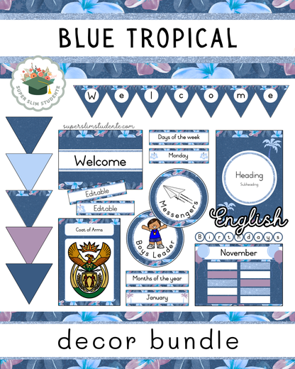 Blue Tropical Theme / Decor Bundle [Choose Language]
