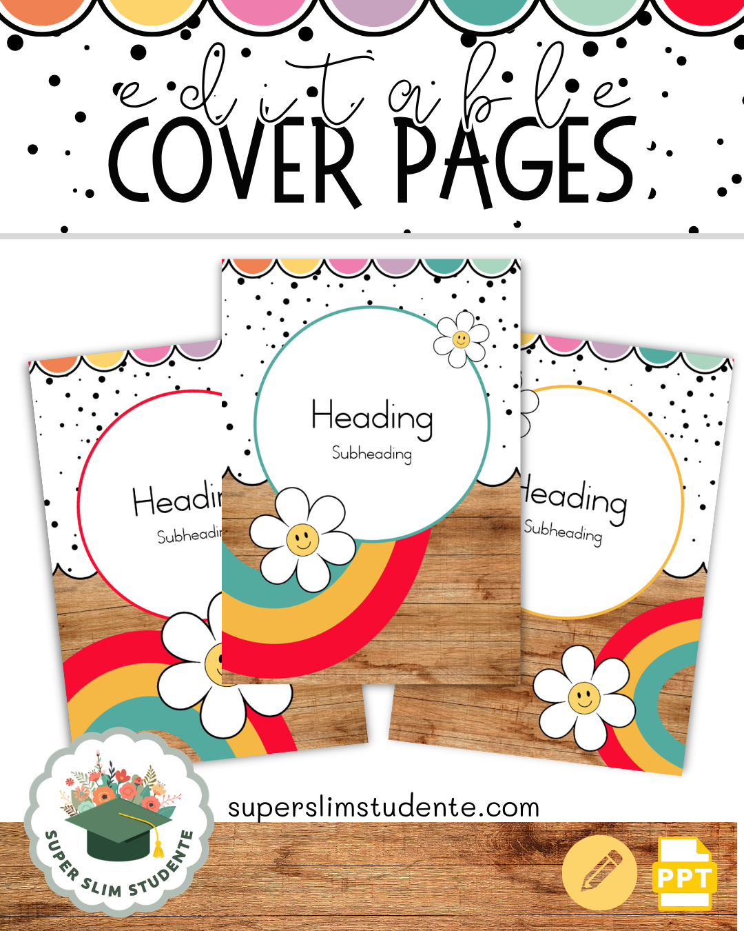 Editable Cover Pages / Retro Rainbows Theme