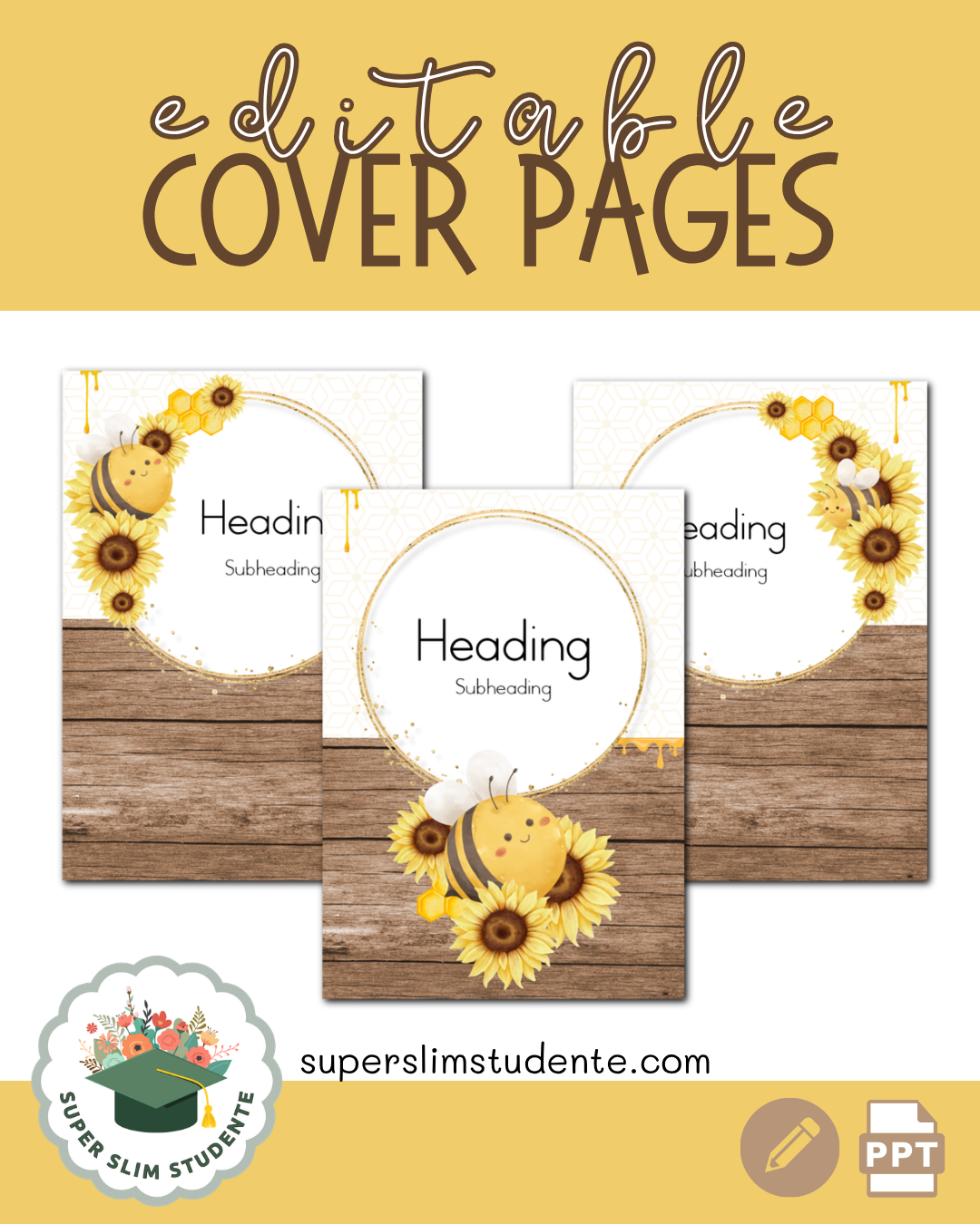Editable Cover Pages / Bees and Sunflowers Theme