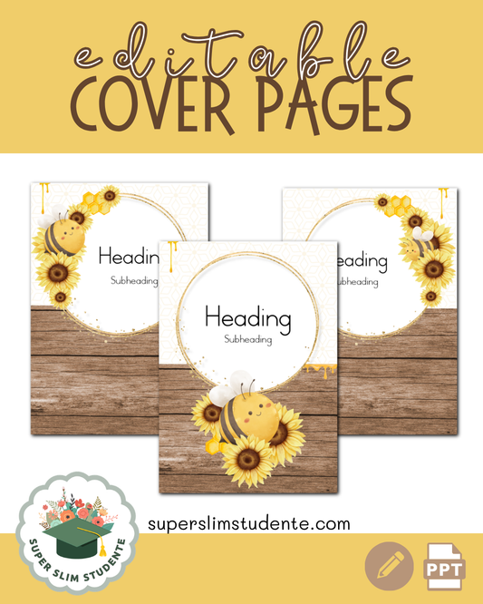 Editable Cover Pages / Bees and Sunflowers Theme