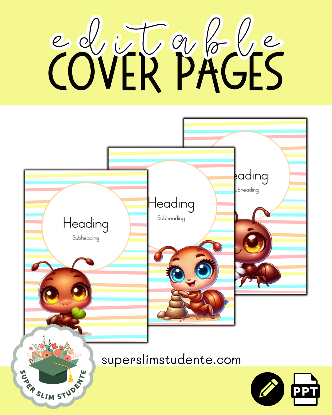 Editable Cover Pages / Cute Ants Theme