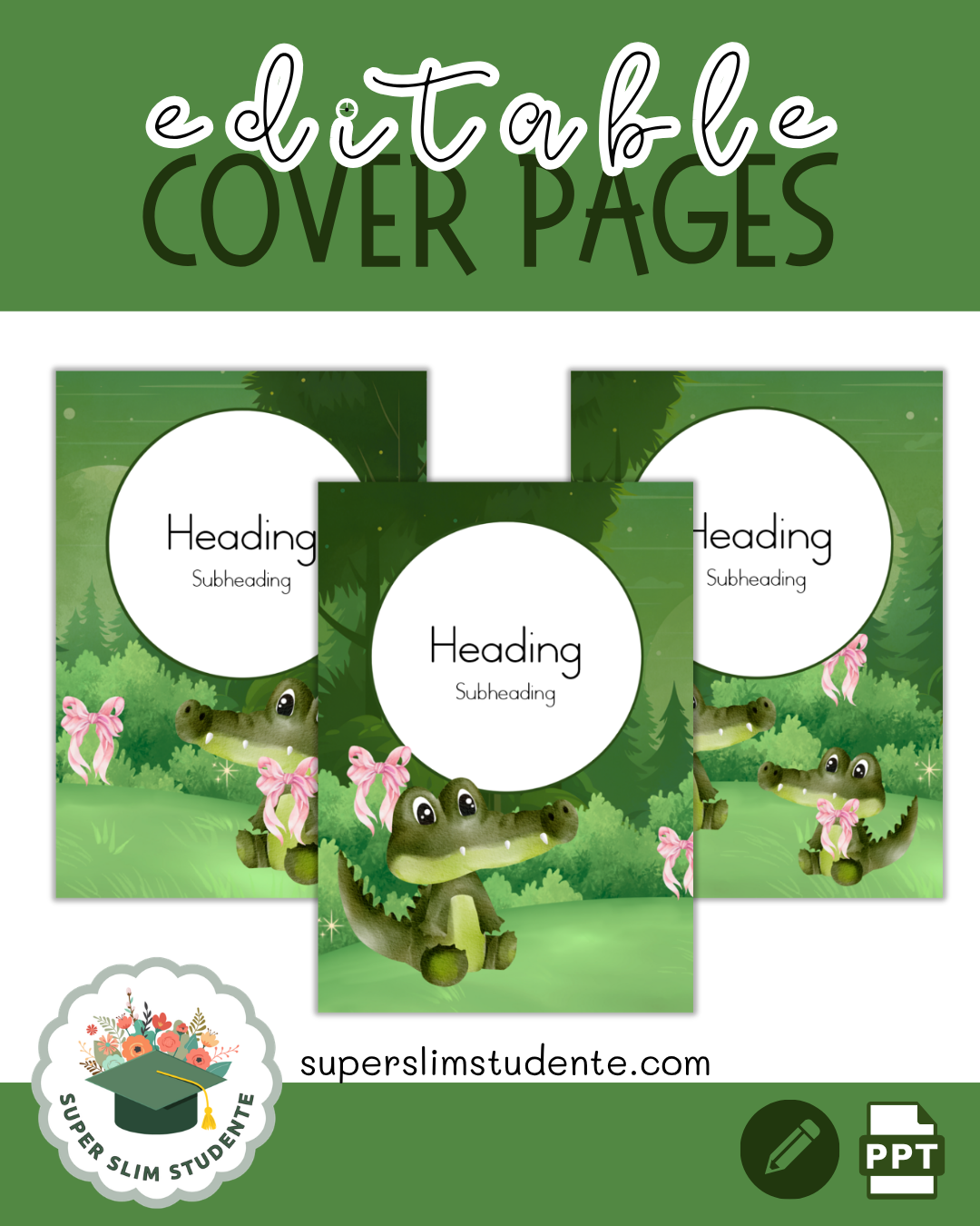 Editable Cover Pages / Cute Crocodile Theme