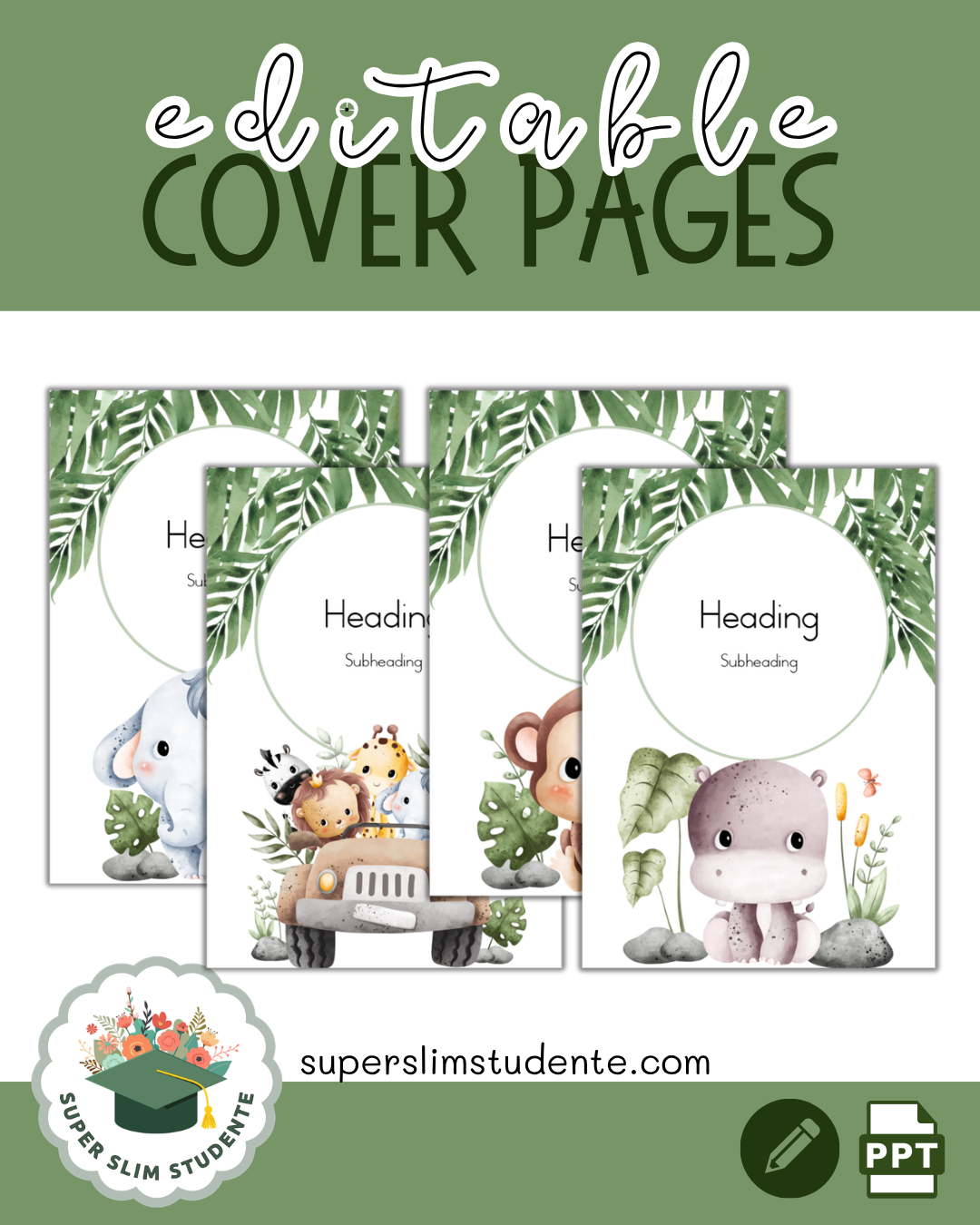 Editable Cover Pages / Cute Safari Theme